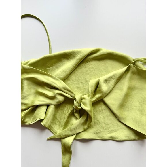 NWOT Aritzia SUNDAY BEST Elektra Green Satin Tie Back Cropped Tank Top, Size M - Picture 7 of 14